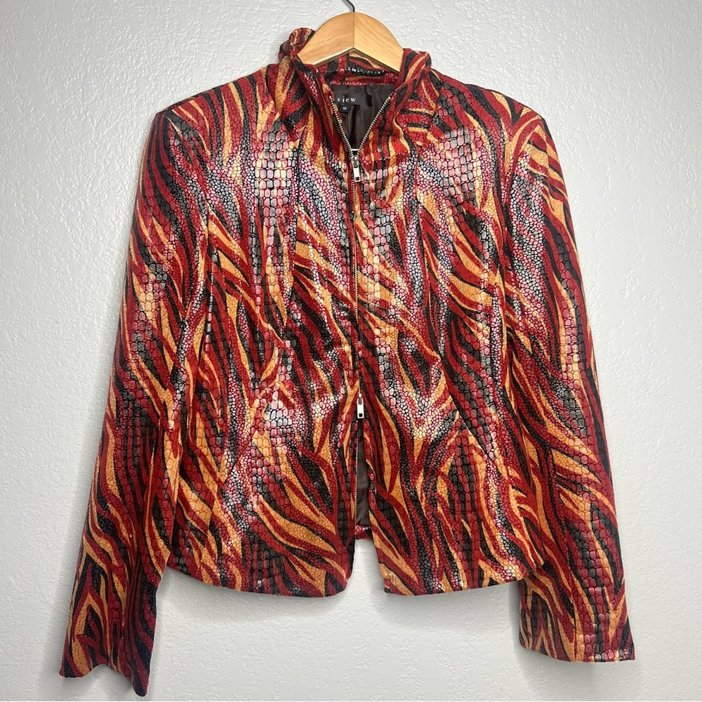 Y2K VIEW snakeskin Vibrant Red and Orange Women's evening Jacket sz 10